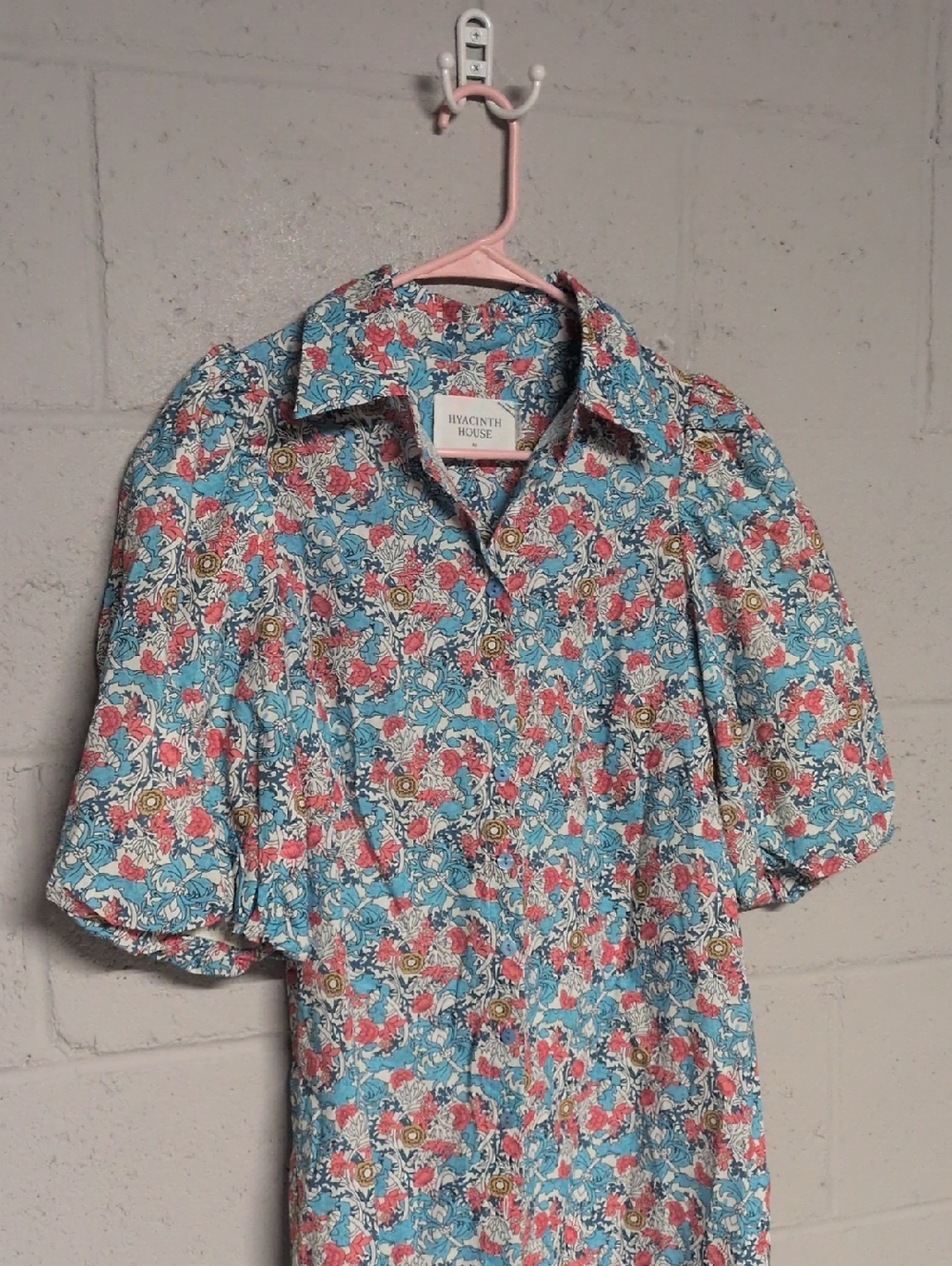 Tuckernuck Hyacinth House Blue & Coral Vines Cassidy Mini Shirt Dress XS - Picture 5 of 11